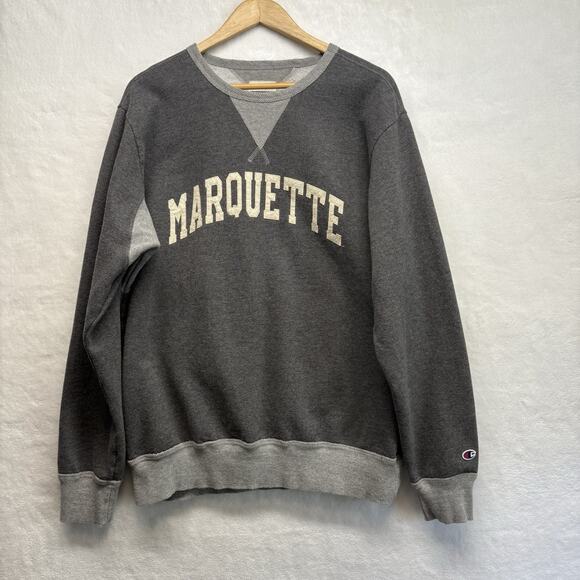 VTG Marquette Golden Eagles CHAMPION Reverse Weave Gray Crew Sweatshirt Size L - Picture 1 of 14